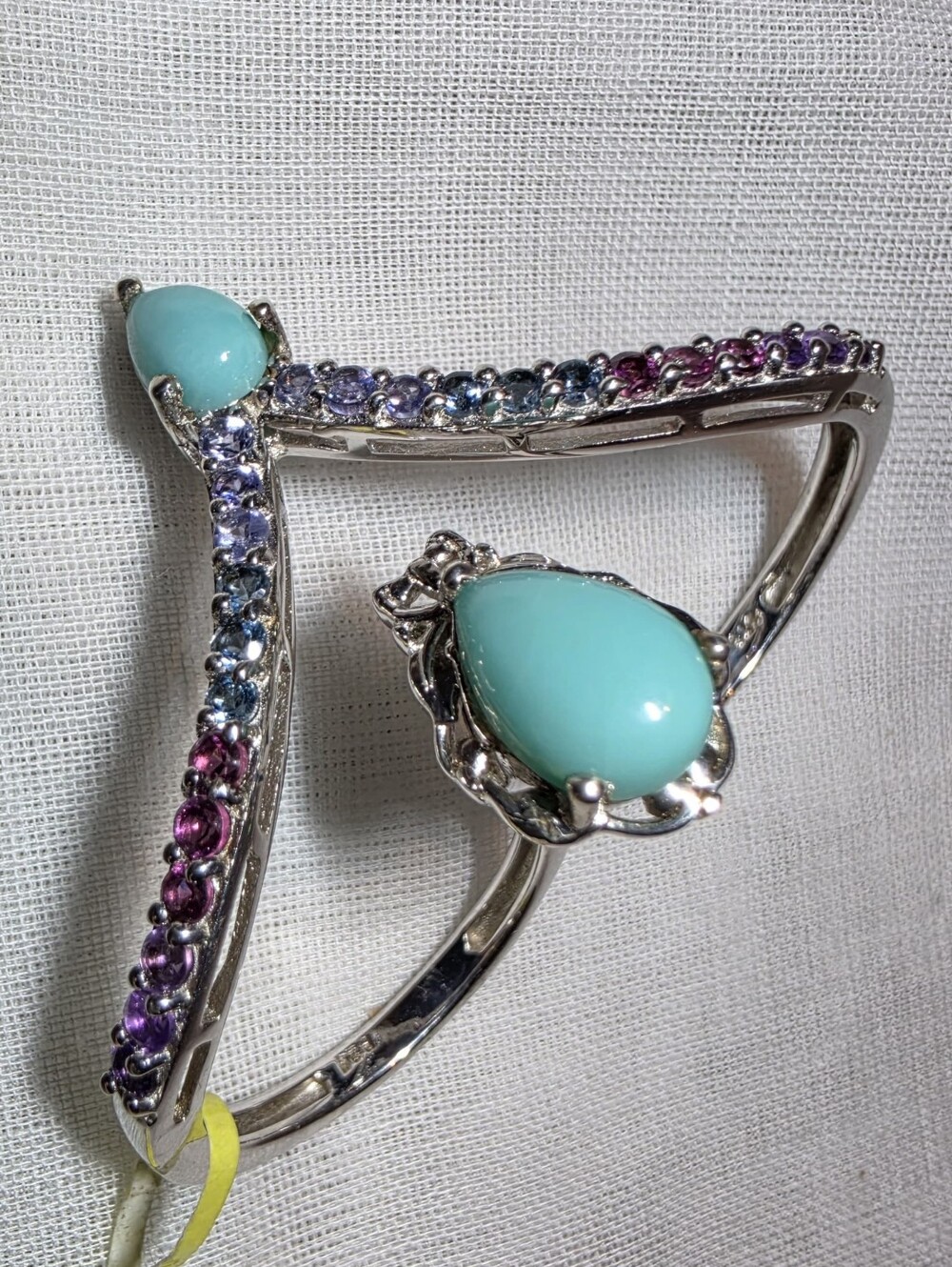 Sleeping Beauty Turquoise Multi Gemstone Double Band Ring Sterling Silver Size 8